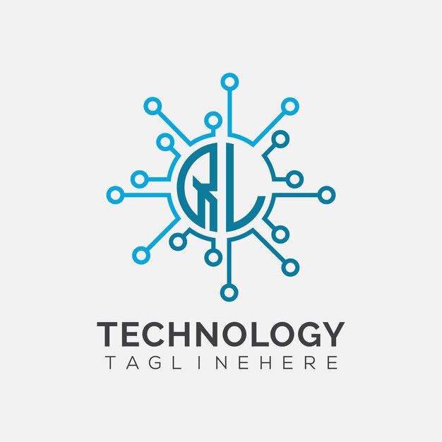 Początkowy monogram QL dla logo technologicznego z rysunkiem w stylu okręgu