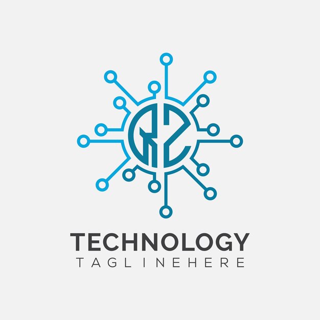 Początkowy monogram QZ dla logo technologicznego z wzorem w stylu okręgu