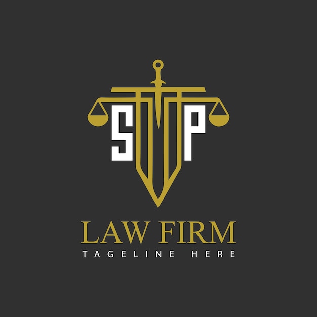 Początkowy Monogram Sp Dla Logo Kancelarii Prawniczej Z Mieczem I Skalą