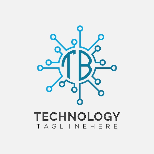 Początkowy monogram TB dla logo technologicznego z wzorem w stylu okręgu