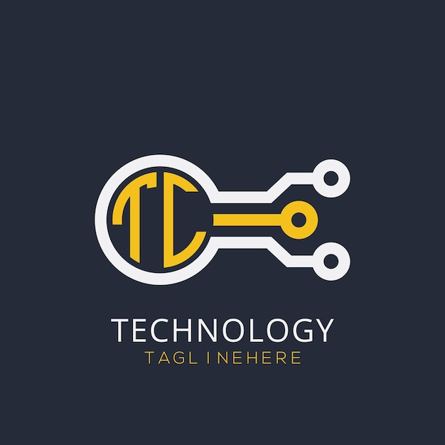 Początkowy monogram TC dla logo technologicznego z wzorem w stylu okręgu
