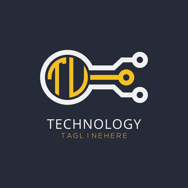 Początkowy monogram TU dla logo technologicznego z rysunkiem w stylu okręgu
