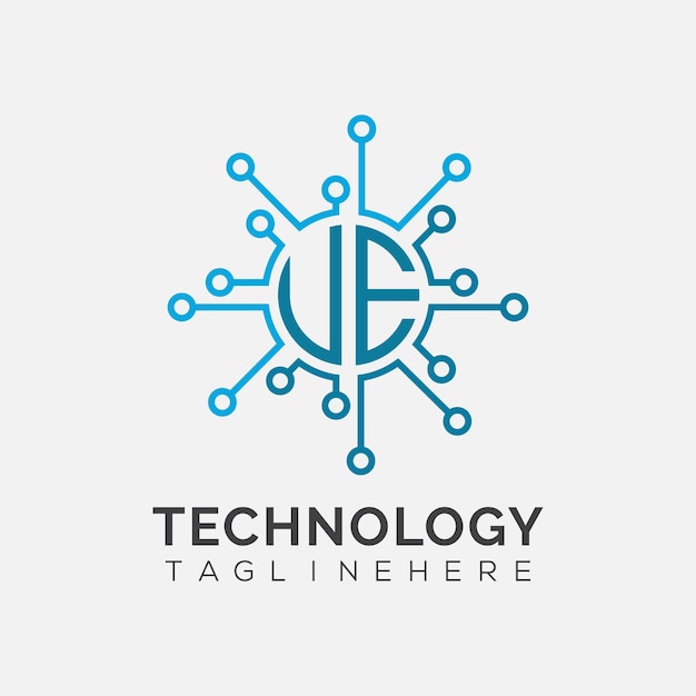 Początkowy monogram UE dla logo technologii z wzorem w stylu okręgu