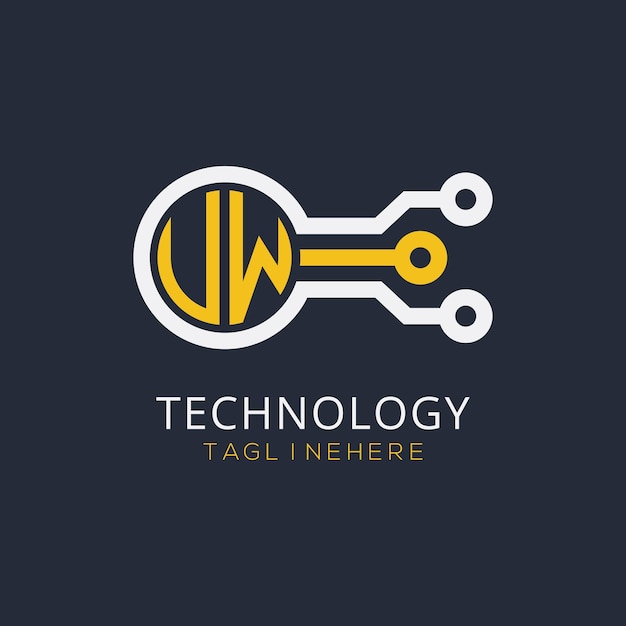 Początkowy monogram UW dla logo technologii z wzorem w stylu okręgu