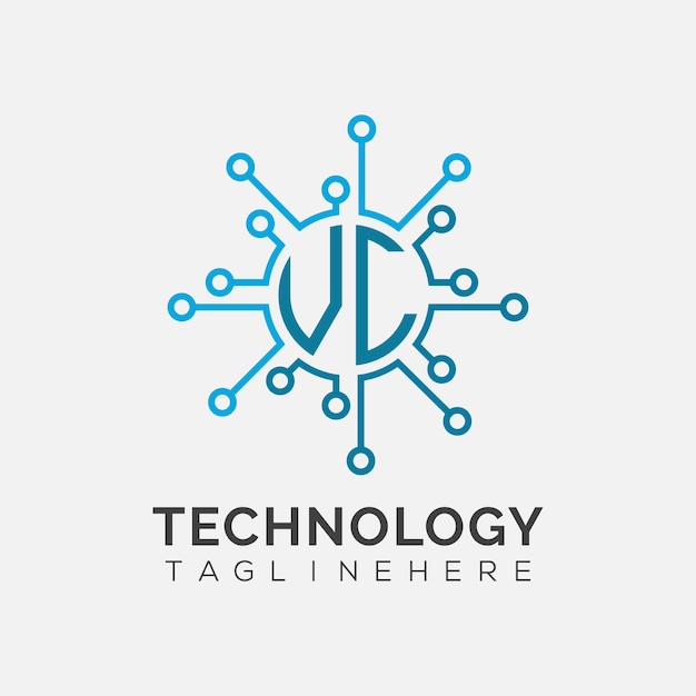Początkowy monogram VC dla logo technologii z konstrukcją w stylu okręgu