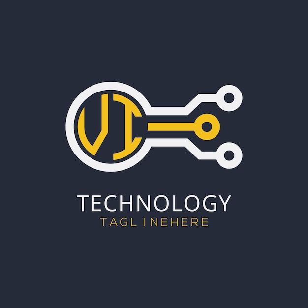 początkowy monogram VI dla logo technologicznego z rysunkiem w stylu okręgu
