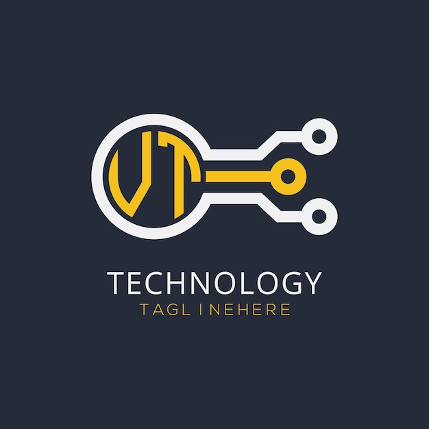 Początkowy monogram VT dla logo technologicznego z rysunkiem w stylu okręgu
