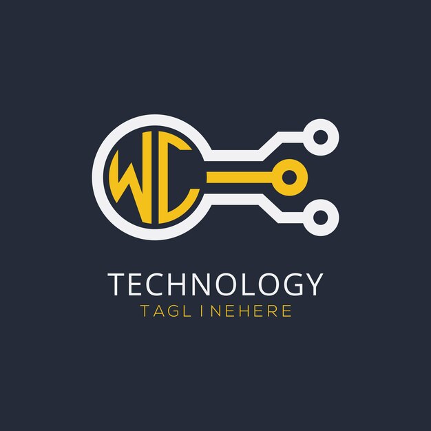 Początkowy monogram WC dla logo technologicznego z wzorem w stylu okręgu