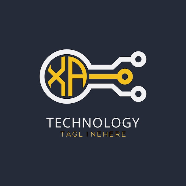 Początkowy monogram XA dla logo technologicznego z wzorem w stylu okręgu
