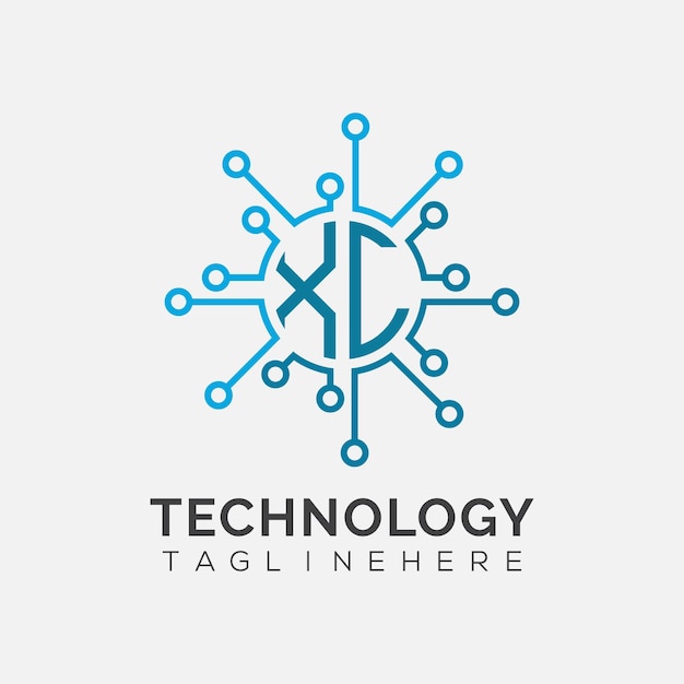 Początkowy monogram XC dla logo technologicznego z wzorem w stylu okręgu