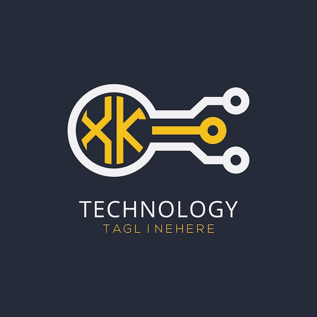 Początkowy monogram XK dla logo technologicznego z wzorem w stylu okręgu
