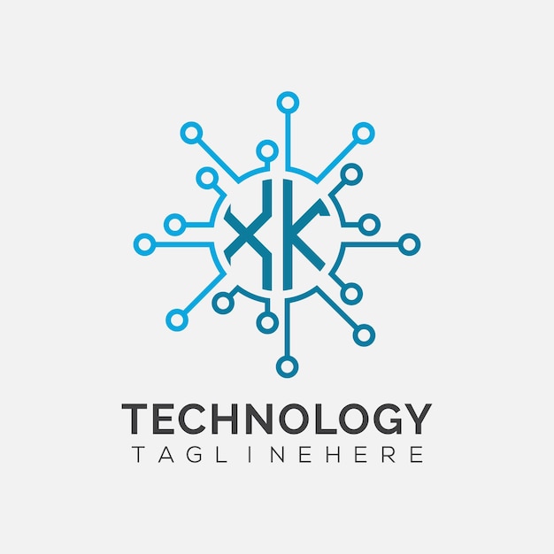 Początkowy monogram XK dla logo technologicznego z wzorem w stylu okręgu