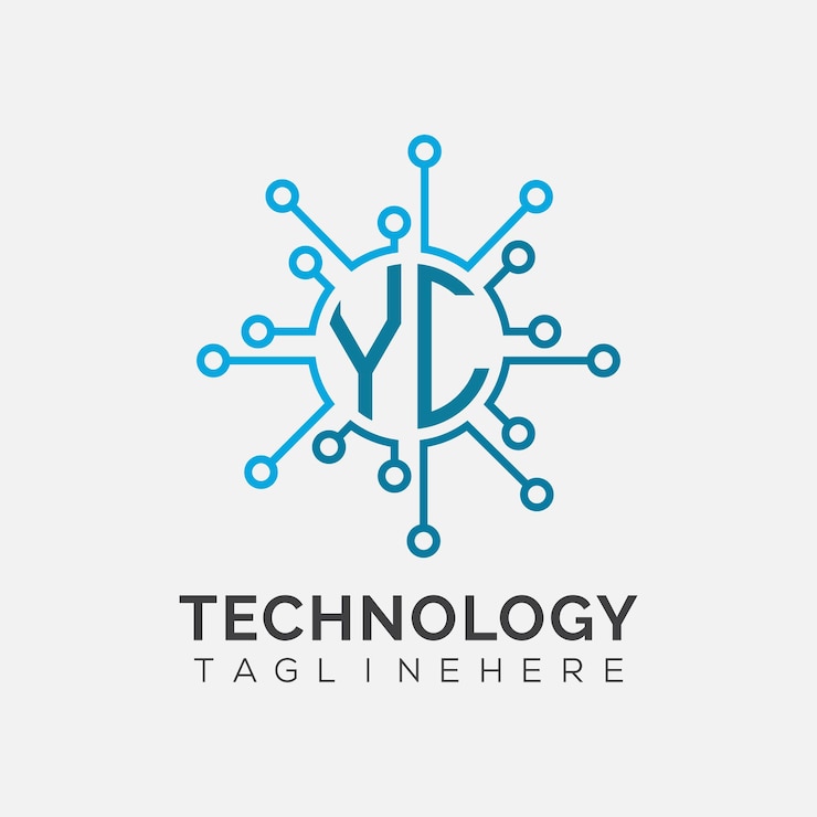 Wektor początkowy monogram yc dla logo technologicznego z konstrukcją w stylu okręgu