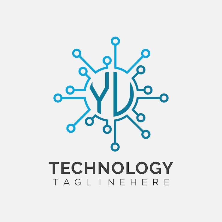 Wektor początkowy monogram yu dla logo technologicznego z wzorem w stylu okręgu