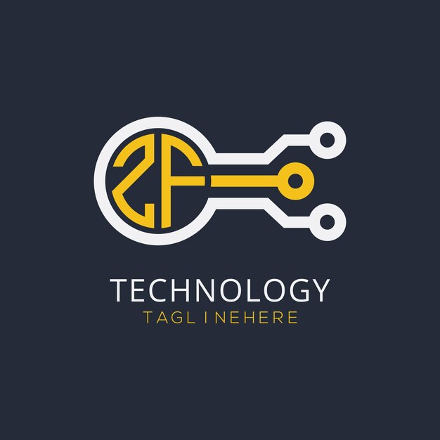 Początkowy monogram ZF dla logo technologicznego z wzorem w stylu okręgu
