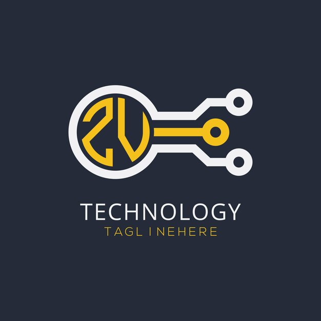 Początkowy monogram ZV dla logo technologicznego z wzorem w stylu okręgu