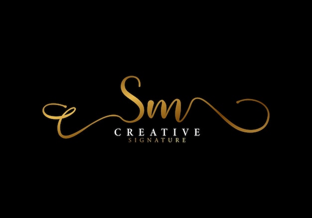 Początkowy Projekt Logo Sm Luxury Gold Signature. Szablon Projektu Kobiecego Logo