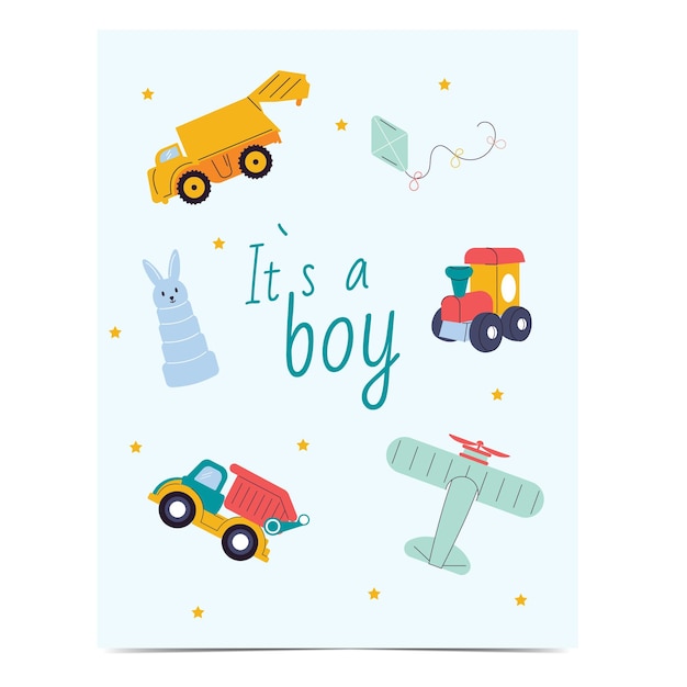 Pocztówka To Chłopiec Z Zabawkami Baby Shower