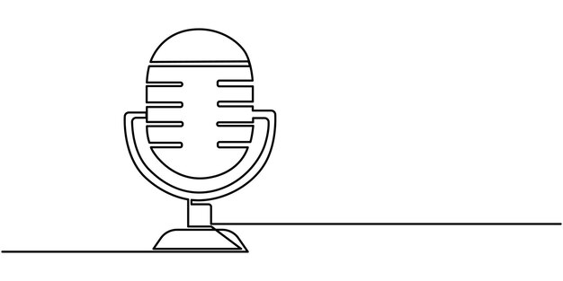 Podcast ciągły rysunek jednej linii Retro mikrofon logo ikona ilustracja wektorowa tatuażu