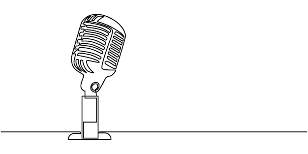 Podcast ciągły rysunek jednej linii Retro mikrofon logo ikona ilustracja wektorowa tatuażu