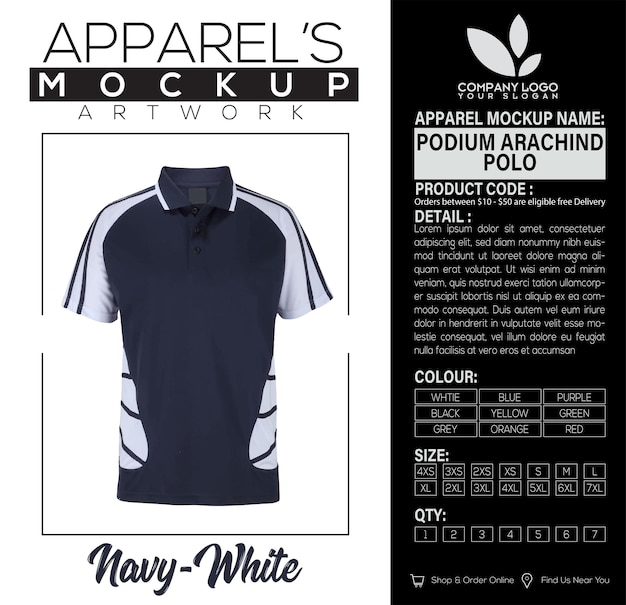 Podium Arachind Polo Navywhite Odzież Mockup Projekt Dzieł Sztuki