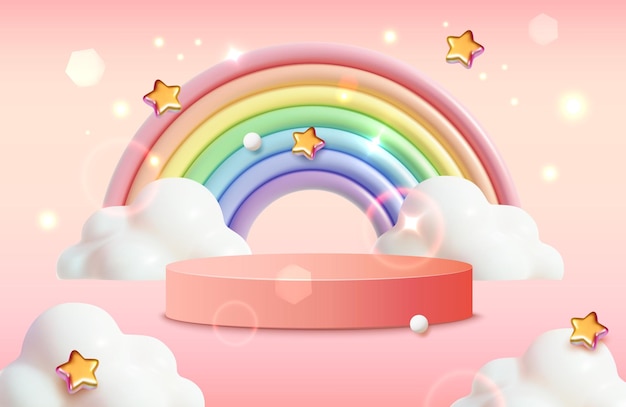 Podium Platform Stage Product i Rainbow with Clouds Vector