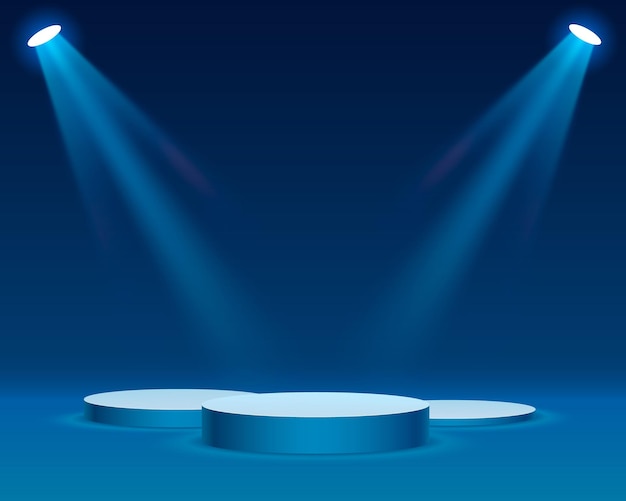 Podium sceniczne z oświetleniem Scena podium scenicznego z ceremonią wręczenia nagród na niebieskim tle