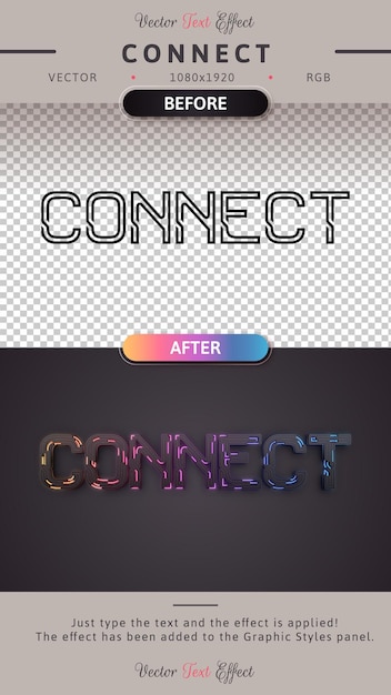 Plik wektorowy podłącz edytowalny styl czcionki efektu tekstowego