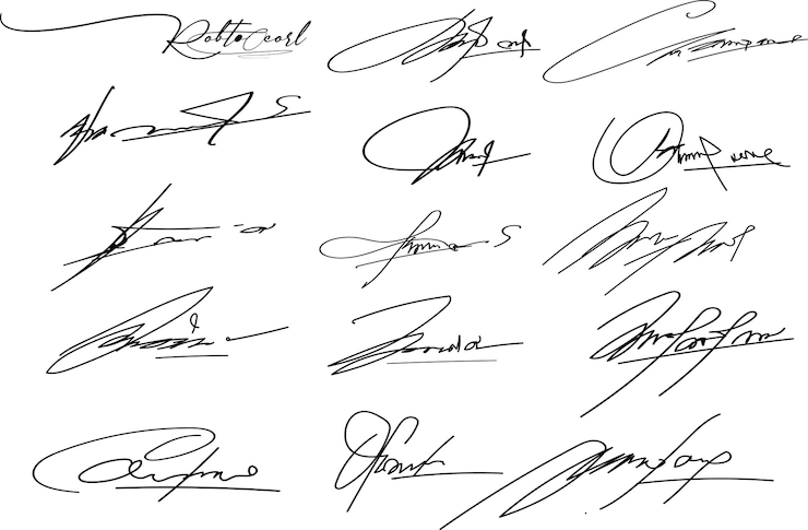 Wektor podpis doodle ręcznie napisany podpis zbiór podpisów wektorowych fikcyjna umowa autografowa