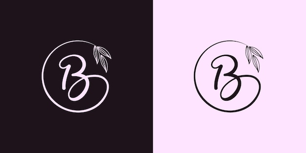 Podpis litery B na białym tle koło z liśćmi przed. luksusowy monogram wektorowy dla kosmetycznych, restauracyjnych, butikowych, hotelowych koncepcji logo wektor