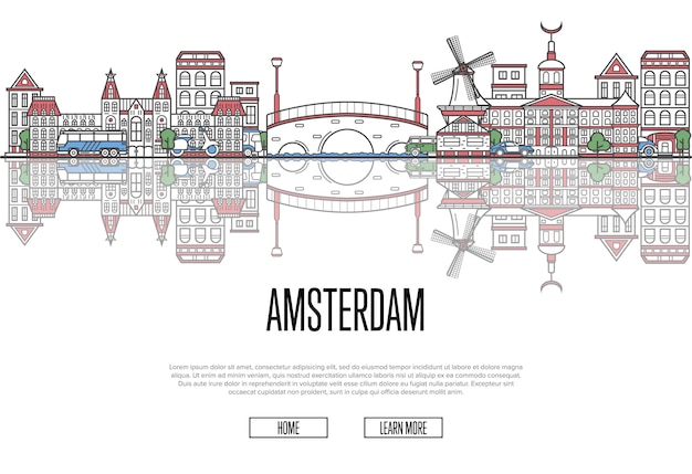 Podróż Amsterdam Szablon W Stylu Liniowym