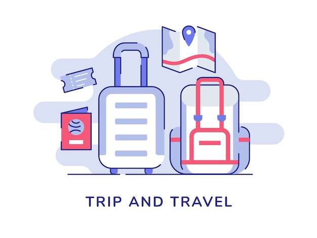 Podróż Koncepcja Podróży Plecak Walizka Paszport Bilet Mapa Na Białym Tle