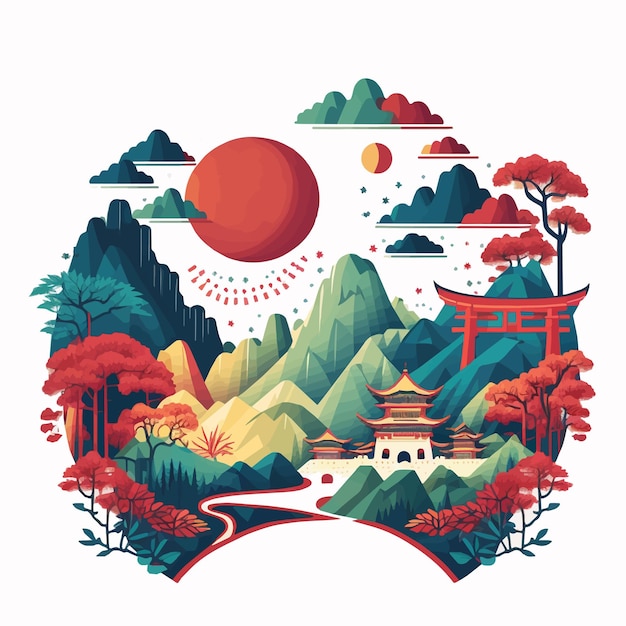 Plik wektorowy podróż pekin chiny punkt orientacyjny turystyka miejsce docelowe logo płaski wektor ilustracja