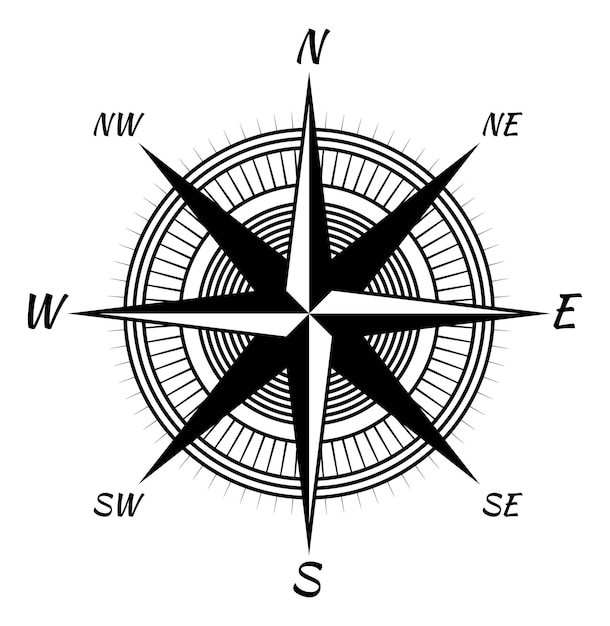 Podróż Róża Wiatrów Vintage Mapa Czarny Symbol Na Białym Tle