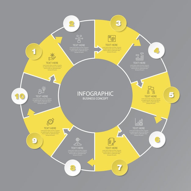 Podstawowa Infografika Koła Z 10 Krokami, Procesem Lub Opcjami.