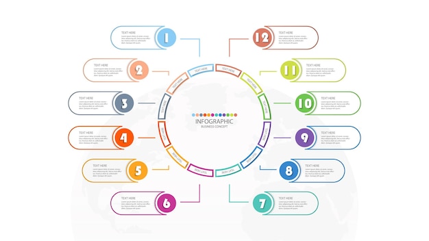 Podstawowy szablon infografiki koło z 12 etapami procesu lub opcji wykresu procesu Używany do prezentacji diagramu procesu przepływu pracy układu schematu infografika Ilustracja wektorowa eps10
