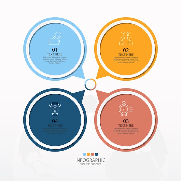 Podstawowy Szablon Infografiki Okręgu Z 4 Krokami, Procesem Lub Opcjami, Wykresem Procesu, Używanym Do Diagramu Procesu, Prezentacji, Układu Przepływu Pracy, Schematu Blokowego, Infografiki. Ilustracja Wektorowa Eps10.