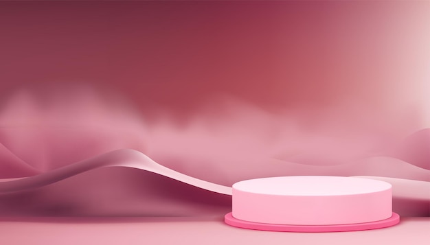 Podstęp różowy z pustynnym tłem z wydm piaszczystych do prezentacji produktów kosmetycznych realistyczna ilustracja wektorowa 3D wyświetlacz cylindryczna wystawa elegancki kobiecy showroom do reklamy piękności