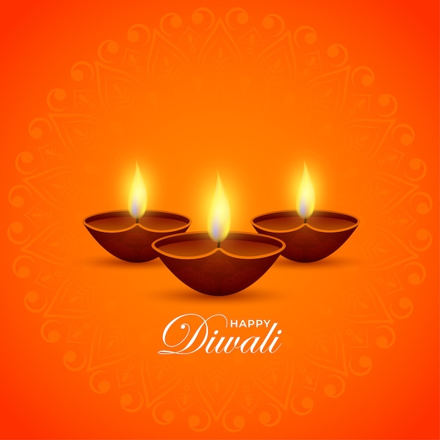 Podświetlane Lampy Naftowe (diya) Na Pomarańczowym Tle Na Szczęśliwe Obchody Diwali