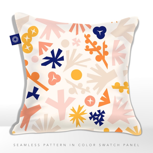 Plik wektorowy poduszka w pastelowym różu beżowym niebieskim i pomarańczowym botaniczne abstrakcyjne kwiaty i wzór elementów ogrodowych