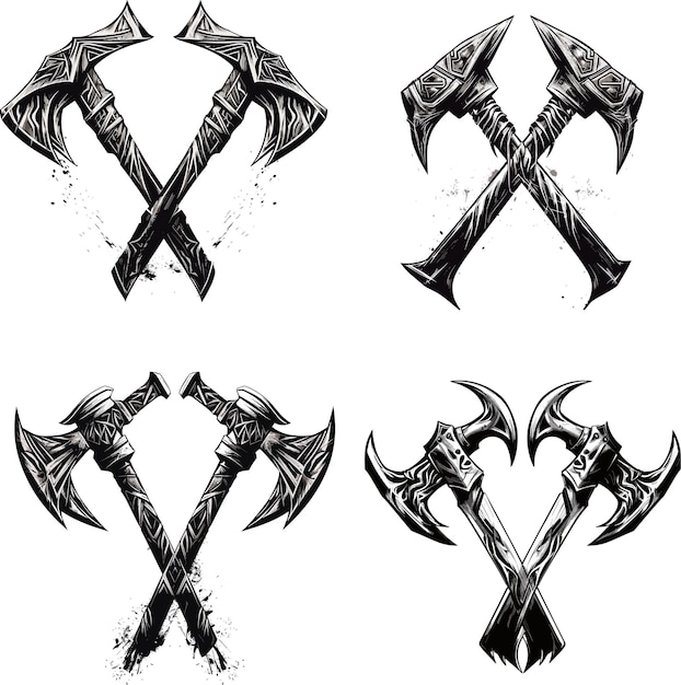 Plik wektorowy podwójne skrzyżowanie logo siekiery wikingowej