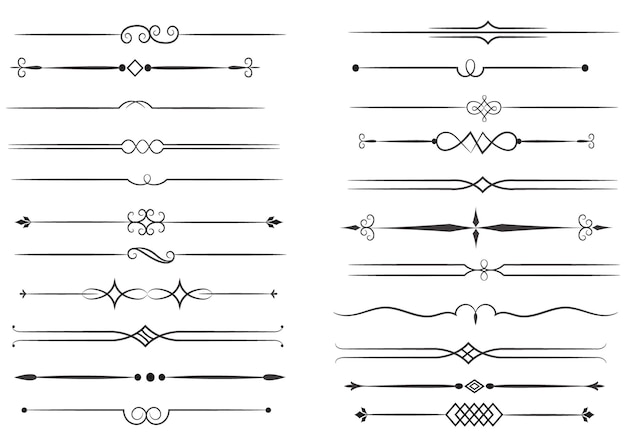 Plik wektorowy podzielnik stron i elementy projektowe zestaw różnych prostych czarnych dzielników projektowanie różnorodnych dzielników