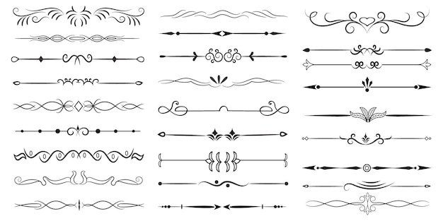 Plik wektorowy podzielnik stron i elementy projektowe zestaw różnych prostych czarnych dzielników projektowanie różnorodnych dzielników