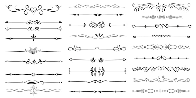 Plik wektorowy podzielnik stron i elementy projektowe zestaw różnych prostych czarnych dzielników projektowanie różnorodnych dzielników