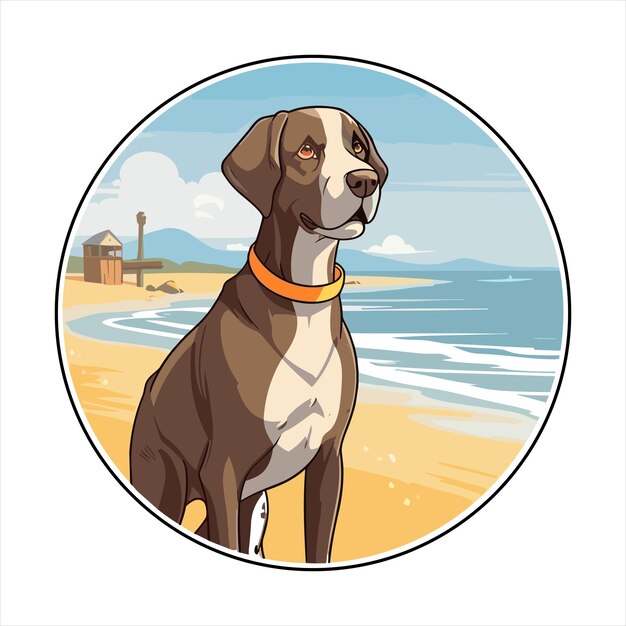 Plik wektorowy pointer dog breed cute cartoon kawaii character beach summer animal pet sticker ilustracja