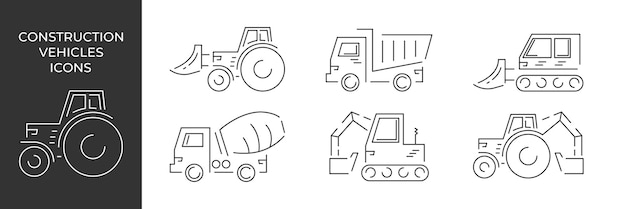 Plik wektorowy pojazdy budowlane ciężki transport specjalny ikona ilustracja wektorowa koparka buldożer ciągnik