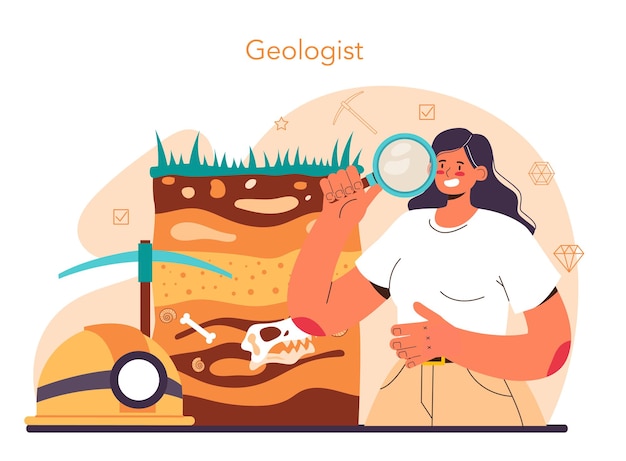 Plik wektorowy pojęcie geologii. naukowiec struktura, ewolucja i dynamika badań