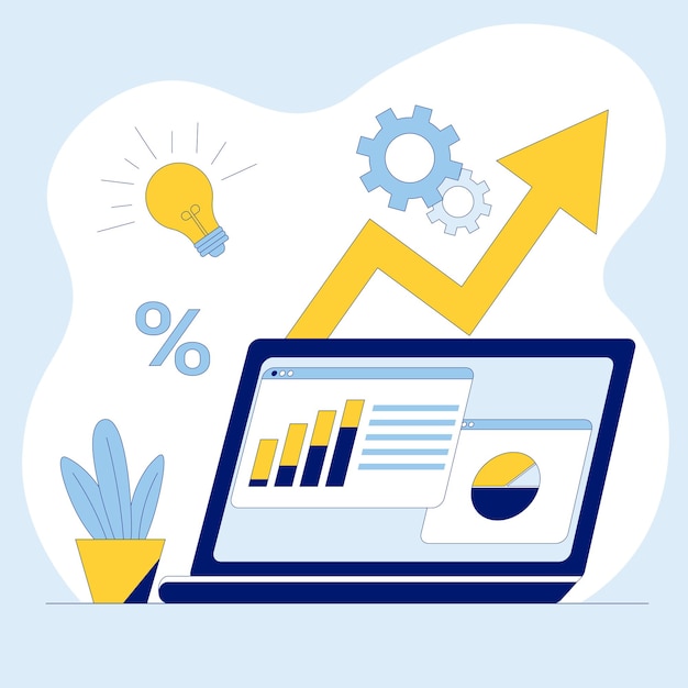 Pojęcie Inwestycji Ekran Monitora Z Wykresem I Diagramem Płaska Ilustracja Wektorowa
