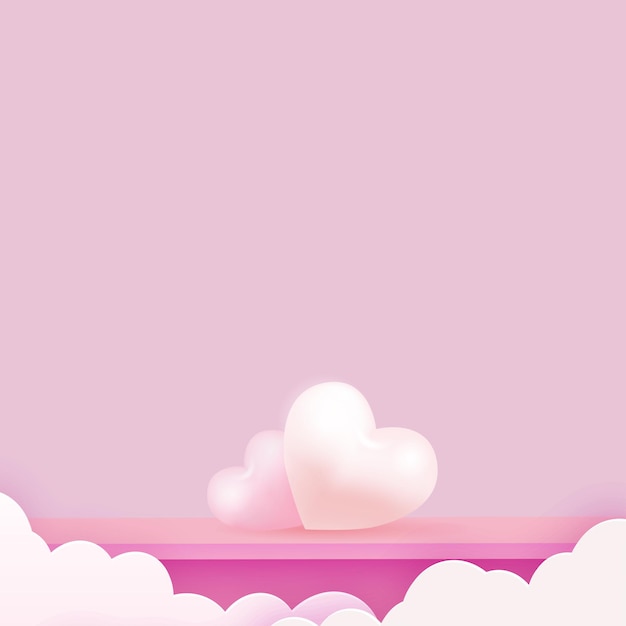 Pojęcie miłości i Walentynki z różowym podium i latające chmury. Ilustracja wektorowa.