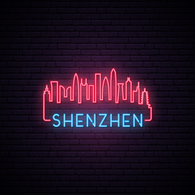 Pojęcie Neonowa Linia Horyzontu Shenzhen Miasto.